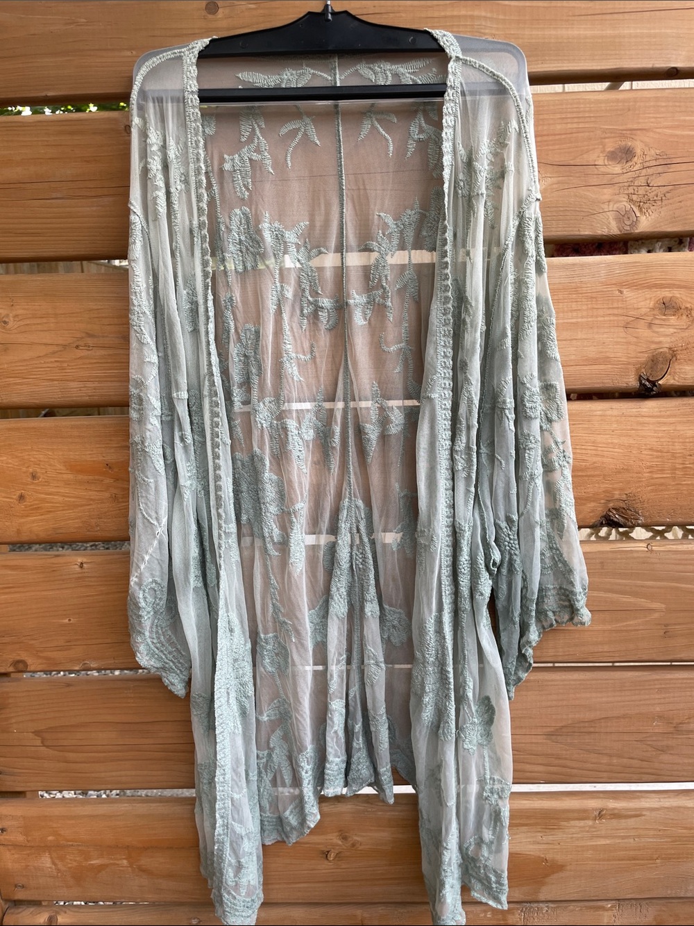 Sheer Sage Embroidered Kimono Top